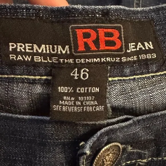 Premium RB Denim Y2K Men's Blue Jeans with back flap pocket embroidery Sz 46